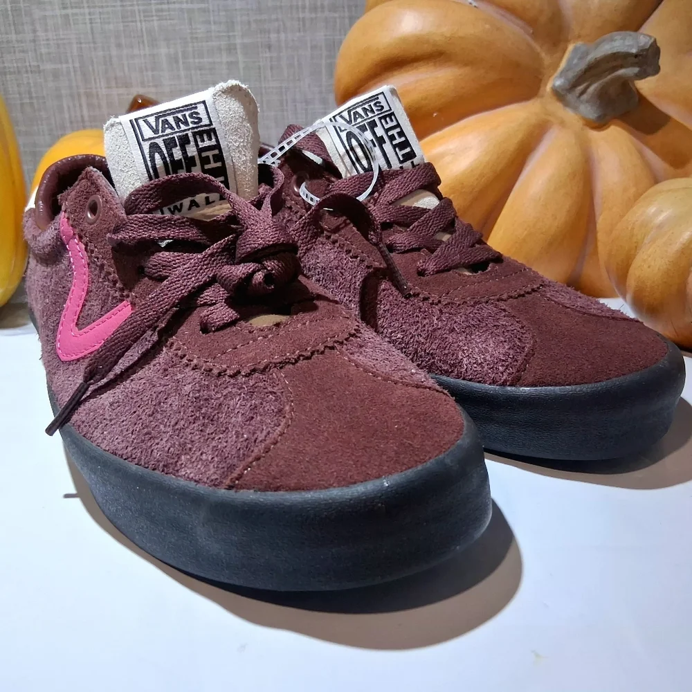Vans Maroon Suede Sneakers with Pink Side Stripe